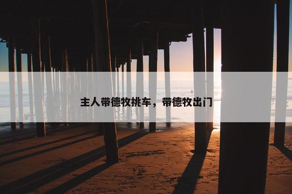 主人带德牧挑车,带德牧出门